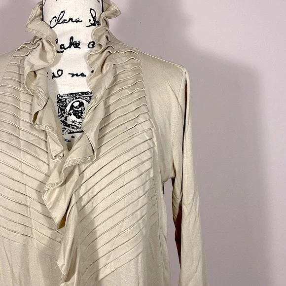 August Silk Ruffle Detail Cardigan Tan S - Picture 2 of 7